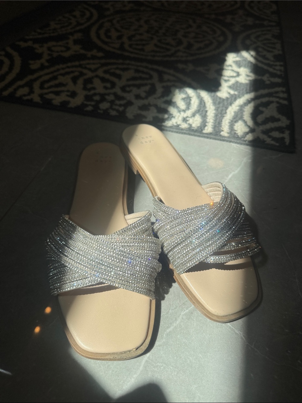 a new day Sparkling Silver Crystal Slide Mules